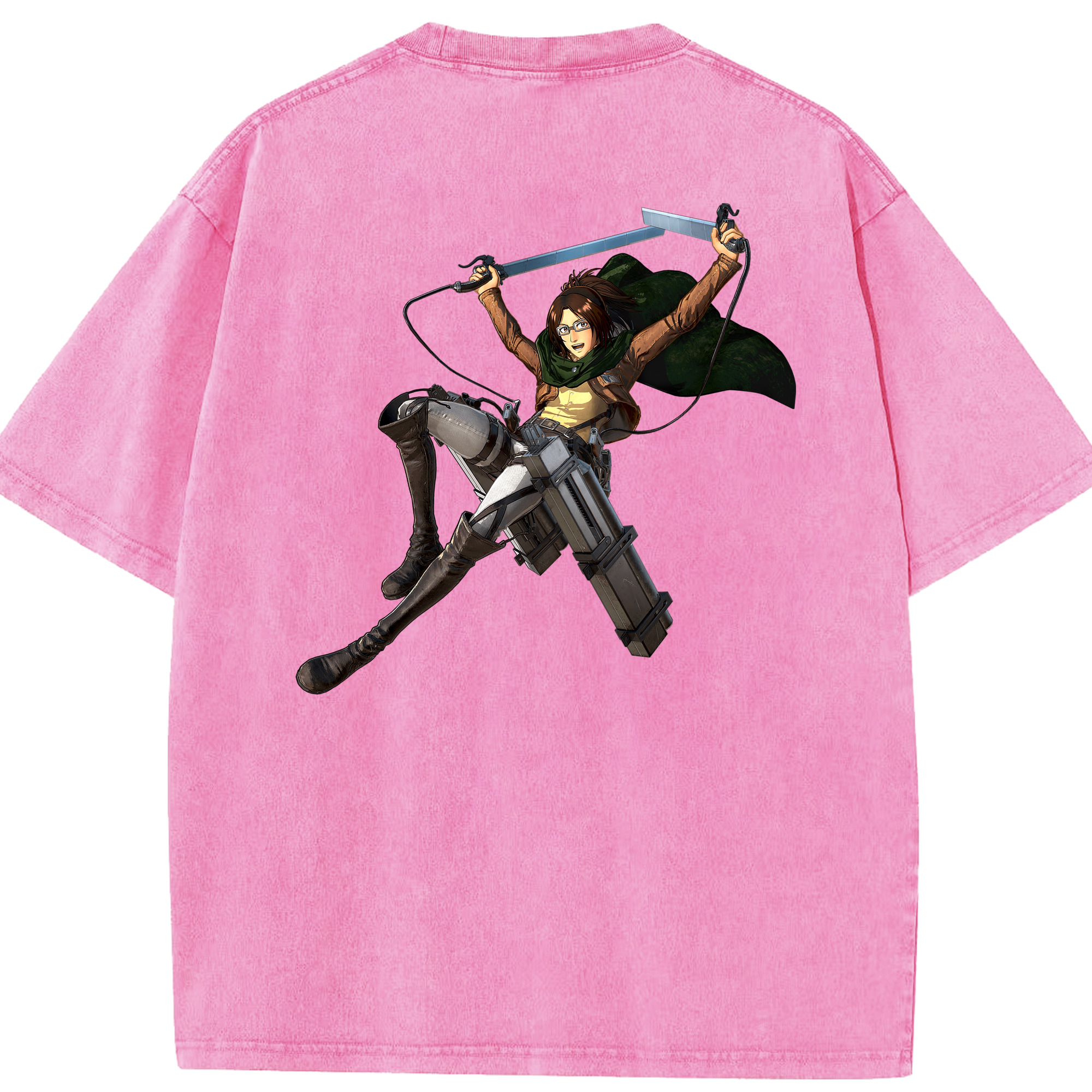 （画像用） 進撃の巨人 ハンジ·ゾエ Attack on Titan Hanji Zoe 綿100% ヴィンテージ風 半袖Tシャツ（背面プリント）